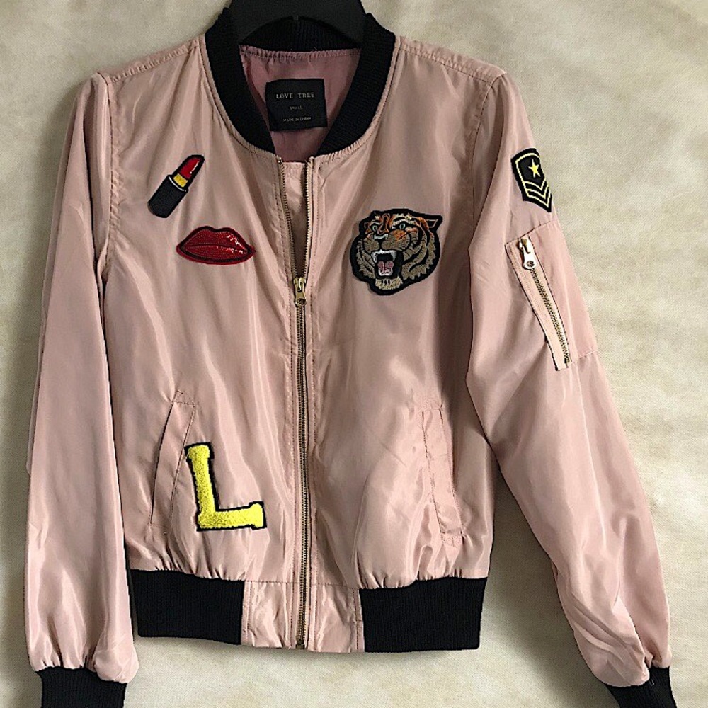 Y2K Aesthetic Pink Patchwork Bomber Jacket • Love Tree